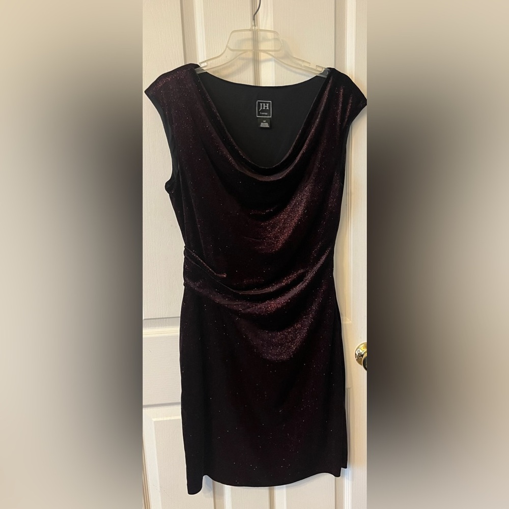 JS Collections Black with red sparkles Evening Dress